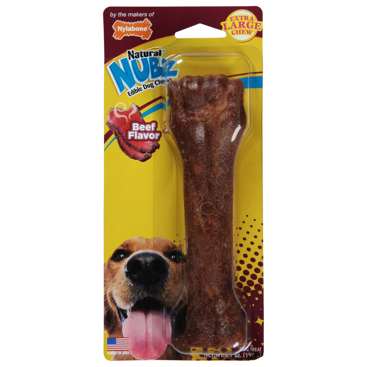 slide 1 of 9, Nylabone Natural Nubz Chew Beef Flavor Dog Treat Extra Large 6.7 oz, 6.7 oz