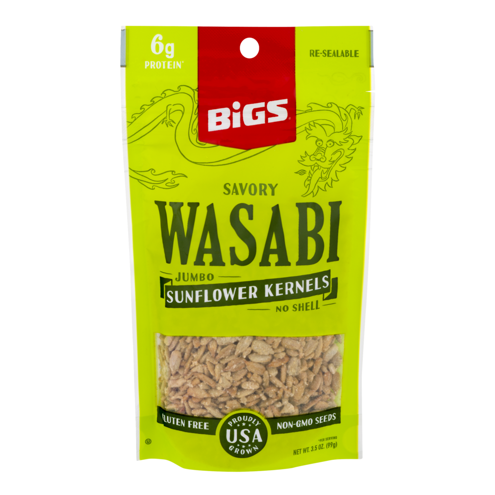 slide 1 of 2, BIGS Savory Wasabi Sunflower Kernels, 3.5-oz. Bag, 3.5 oz