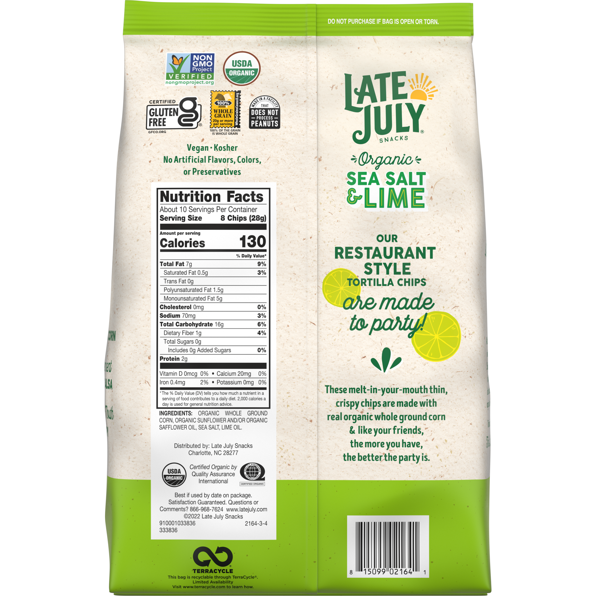 slide 5 of 5, Late July Snacks Late July Sea Salt & Lime Organic Tortilla Chips, 10.1 Oz Bag, 10.100 oz