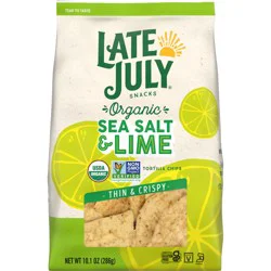 Late July Snacks Sea Salt & Lime Organic Tortilla Chips, 10.1 oz Bag