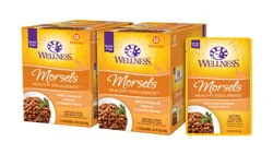 Wellness Healthy Indulgence Morsels Adult Wet Cat Food, Natural, Protein-Rich, Grain-Free, 3 oz Pouch, 24 Pack, Chicken & Salmon