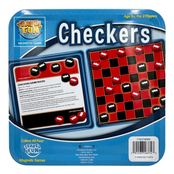 slide 3 of 3, Innovative Storage Designs Checkers Magnetic Travel Game Tin, 5+, 1 ct
