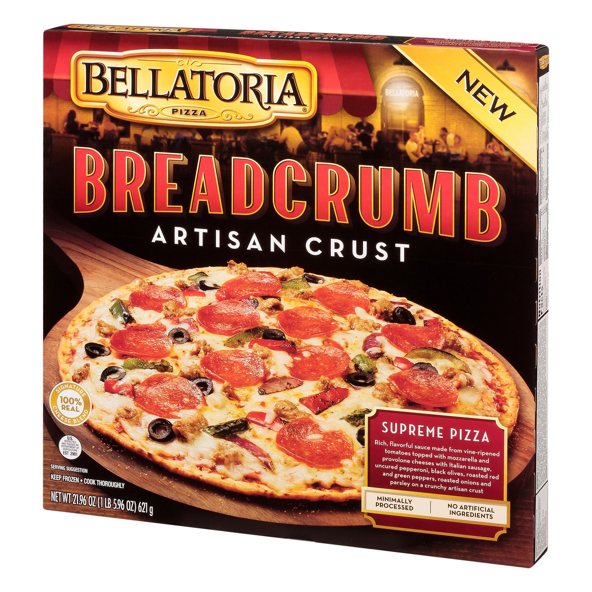 slide 4 of 13, Bellatoria Pizza, Artisan Crust, Supreme, 21.96 oz