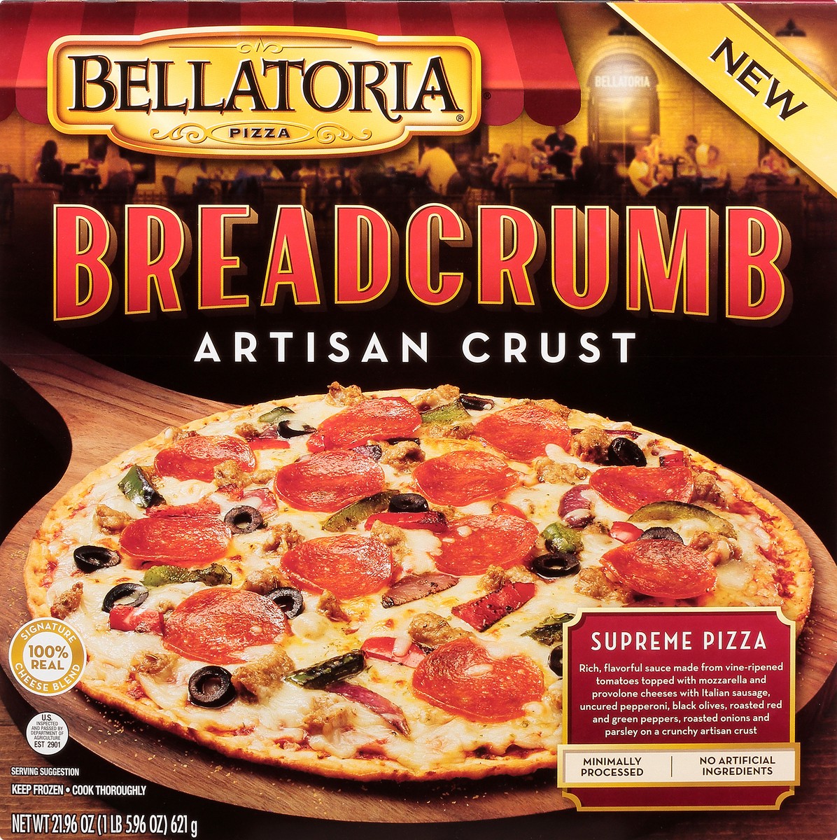 slide 13 of 13, Bellatoria Pizza, Artisan Crust, Supreme, 21.96 oz