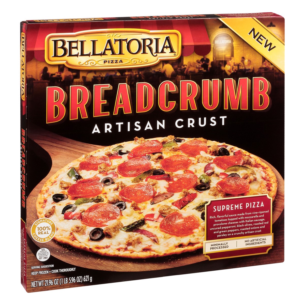 slide 11 of 13, Bellatoria Pizza, Artisan Crust, Supreme, 21.96 oz