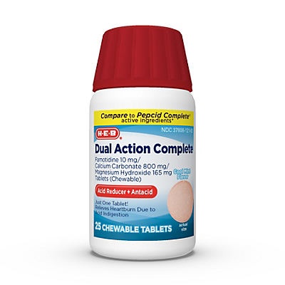 slide 1 of 1, H-E-B Dual Action Complete Acid Reducer Plus Antacid Cool Mint Flavor Chewable Tablets, 25 ct