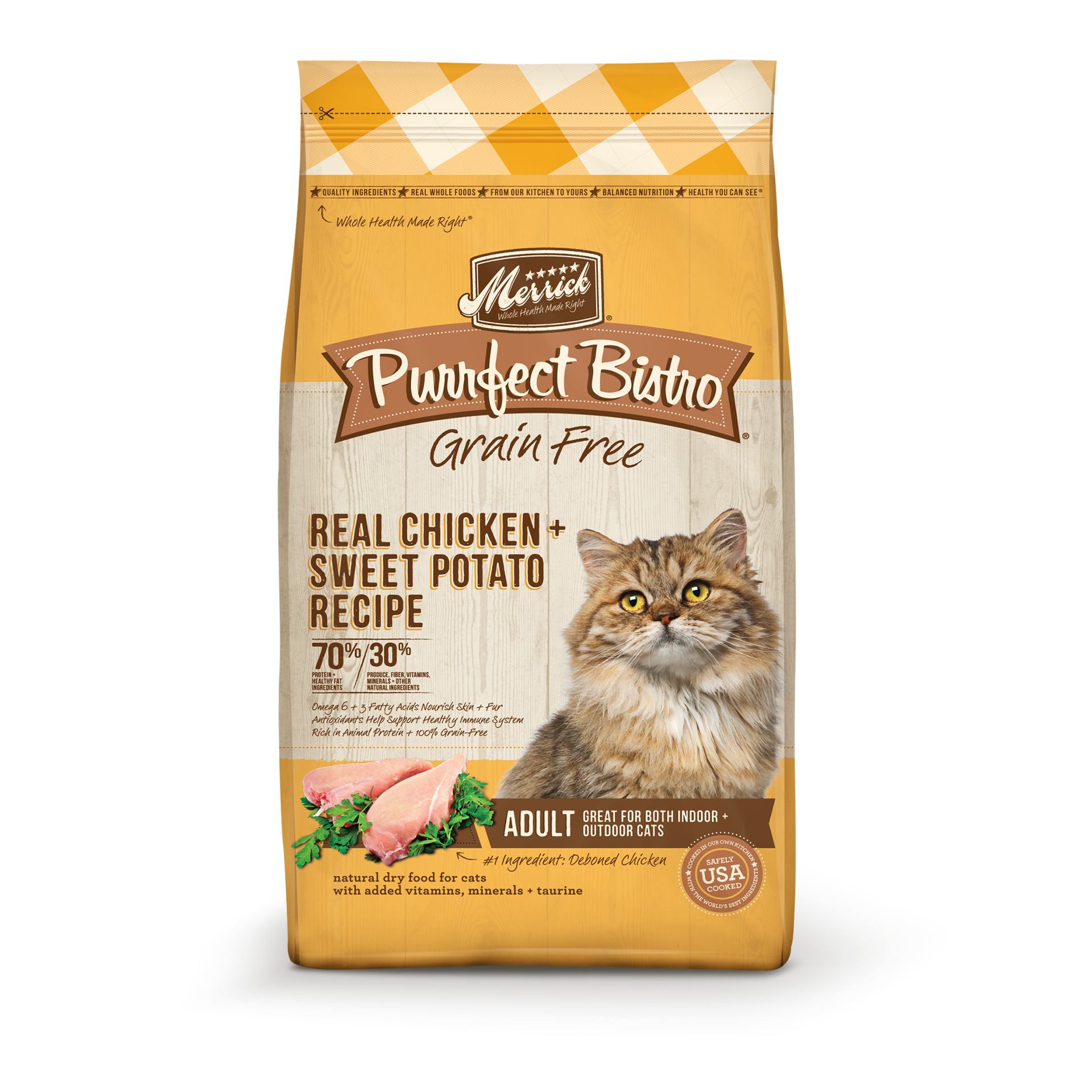 slide 1 of 4, Merrick Purrfect Bistro Grain Free Cat Food, Real Chicken and Sweet Potato Dry Cat Food Recipe - 7 lb Bag, 7 lb