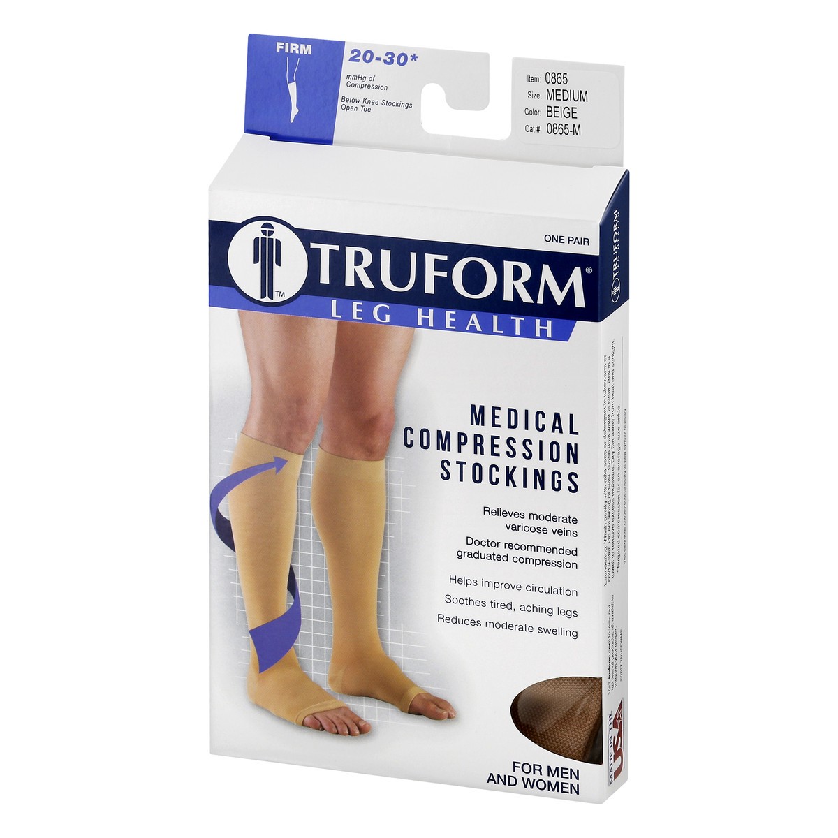 slide 5 of 11, TRUFORM Below Knee Open Toe Beige - Medium, 1 Pair, 1 ct