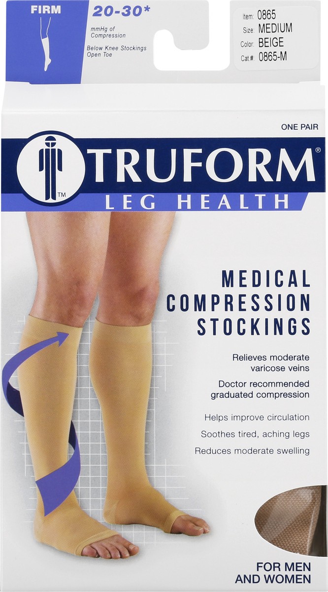 slide 1 of 11, TRUFORM Below Knee Open Toe Beige - Medium, 1 Pair, 1 ct