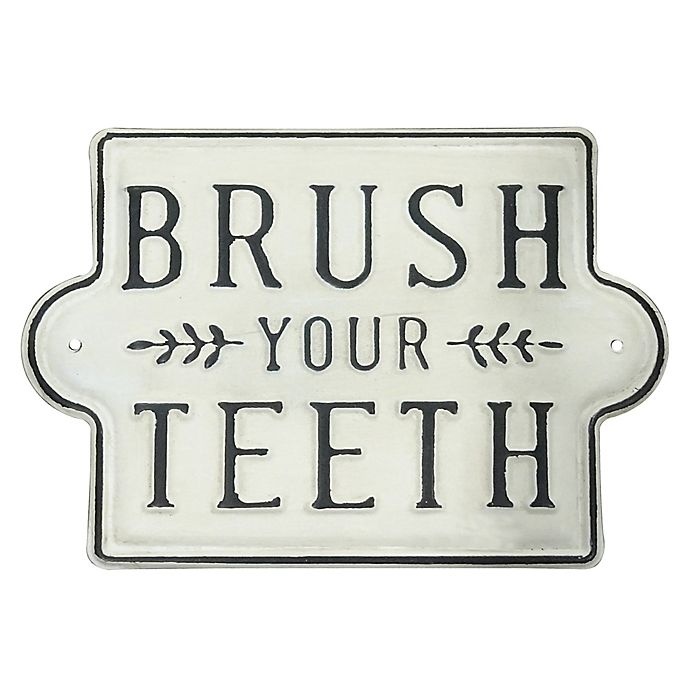 slide 1 of 1, Bee & Willow Home Bee & Willow Brush Your Teeth'' Metal Wall Art - Black/White'', 1 ct