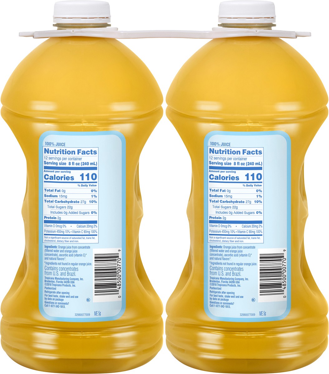 slide 8 of 13, Tropicana 100% Orange Juice, 2 Pack, 96 Fl Oz Bottles, 