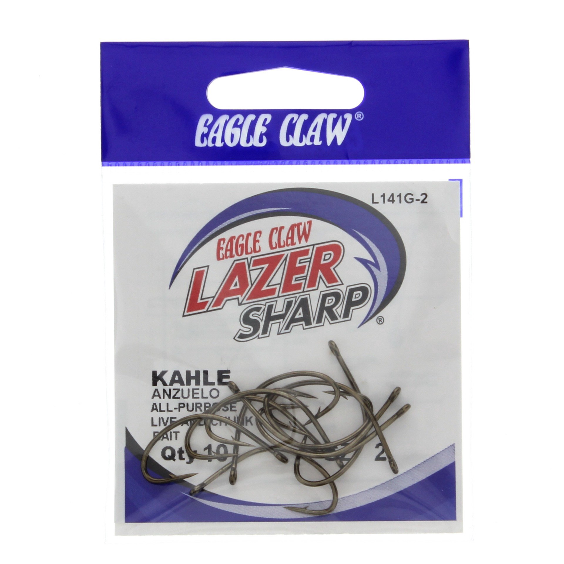 slide 1 of 1, Eagle Claw Lazer Sharp Zip-Lip Kahle Fishing Hooks, Size 2, 10 ct