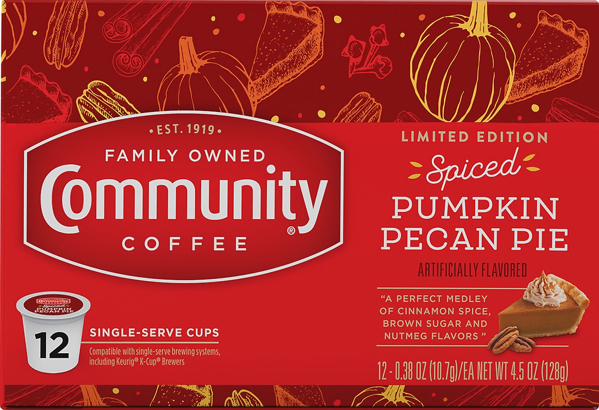 slide 3 of 9, Community Coffee Spiced Pumpkin Pecan Pie Coffee Single-Serve Cups - 4.5 oz, 4.5 oz