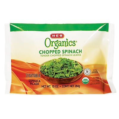 slide 1 of 1, H-E-B Organics Steamable Chopped Spinach Leaves, 10 oz