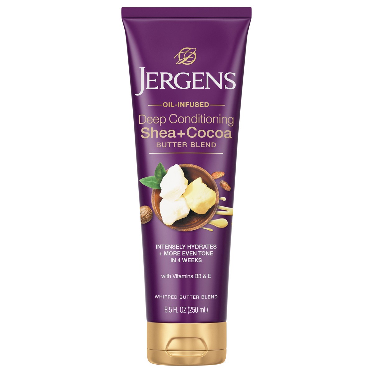 slide 2 of 2, Jergens Shea and Cocoa Whipped Body Butter Lotion, Tone Enriching Hand And Body Lotion for Dry Skin, with Vitamins B3 & E, 8.5 Oz, 8.5 fl oz