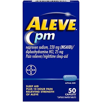 slide 1 of 1, Aleve PM Pain Reliever Nighttime Sleep-Aid 220mg Caplets, 50 ct