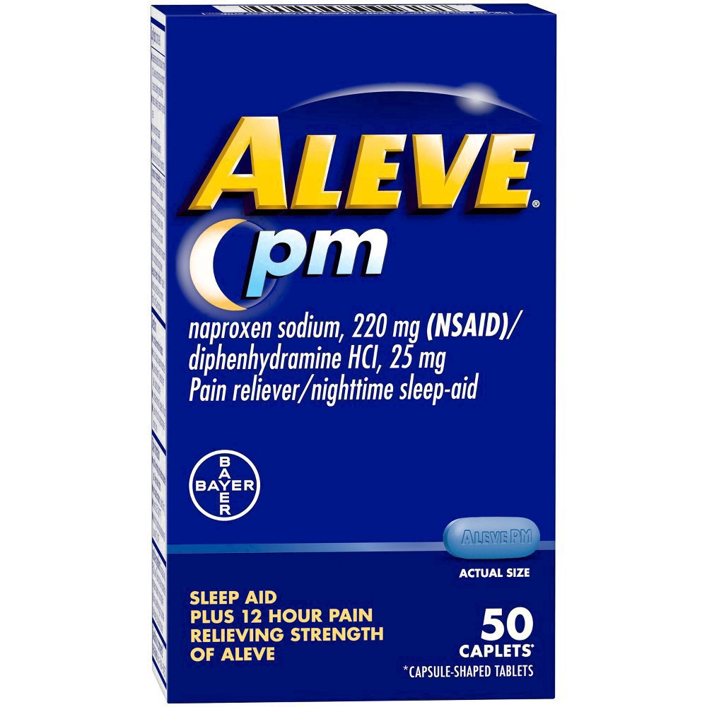 slide 21 of 44, Aleve PM Pain Reliever/Nighttime Sleep-Aid Caplets 50 ea Box, 50 ct