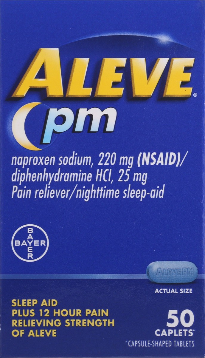 slide 1 of 44, Aleve PM Pain Reliever/Nighttime Sleep-Aid Caplets 50 ea Box, 50 ct