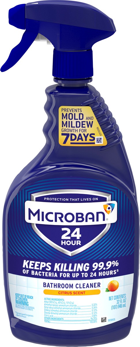 slide 3 of 3, Microban Citrus Scent 24 Hour Bathroom Cleaner and Sanitizing Spray - 32 fl oz, 32 fl oz