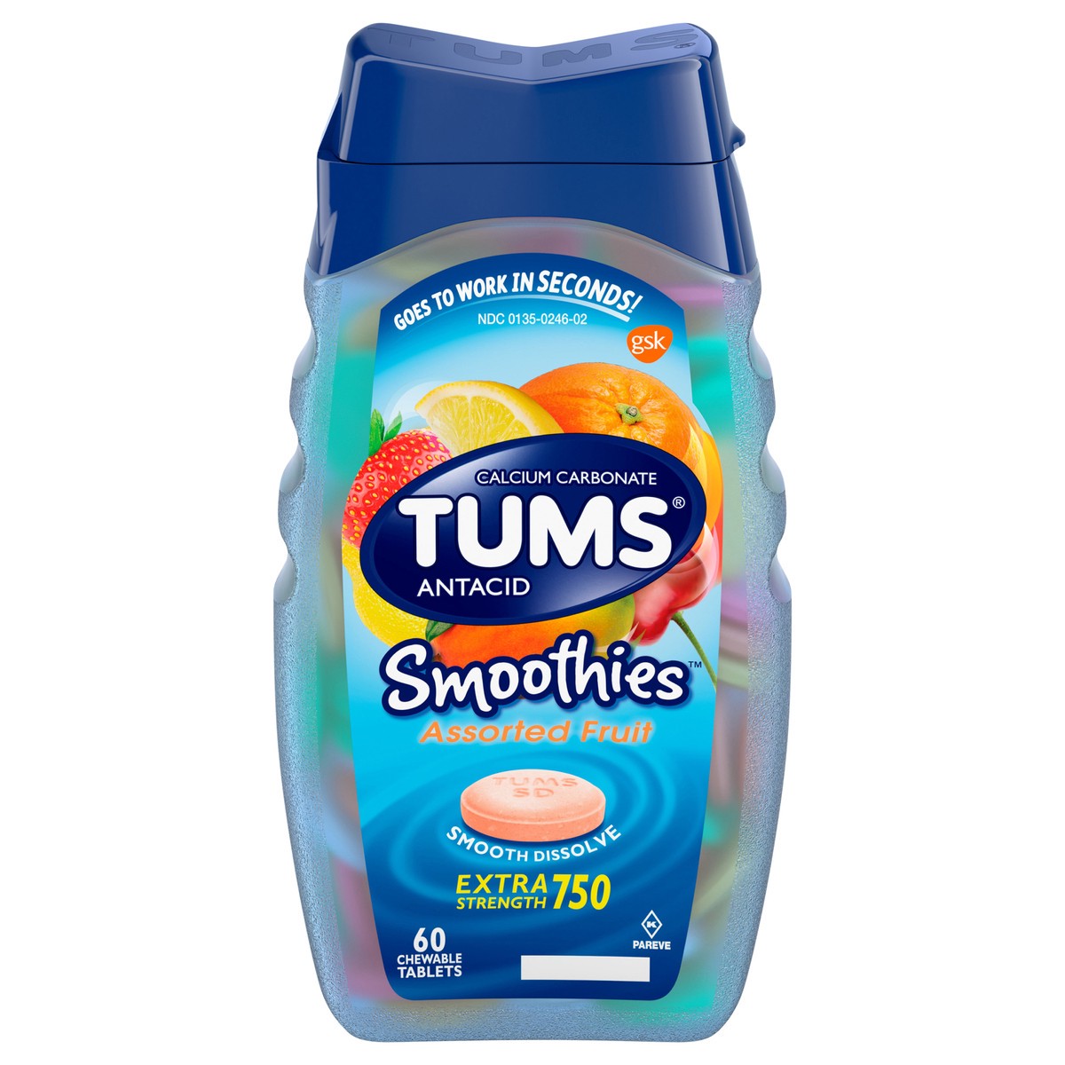 slide 1 of 5, TUMS Extra Strength Smoothies Assorted Fruit Antacid Chewable Tablets - 60ct, 60 ct