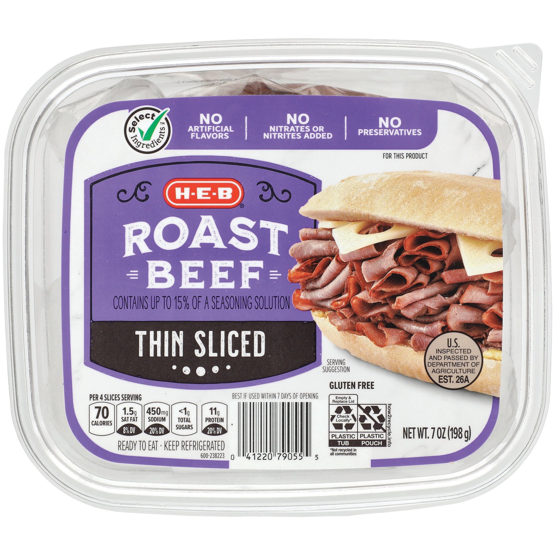 slide 1 of 1, H-E-B Shaved Roast Beef, 7 oz