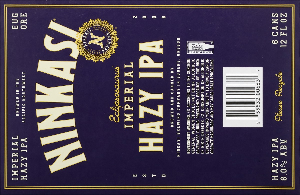 slide 5 of 10, Ninkasi Hazy IPA Imperial Eclipsosaurus Beer 6 - 12 fl oz Cans, 6 ct