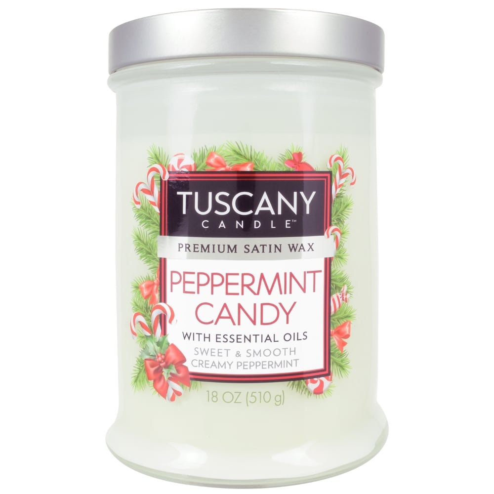 slide 1 of 1, Tuscany Candle Peppermint Candy Satin Wax Candle Jar, 18 oz