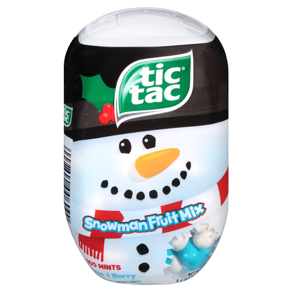 slide 1 of 1, Tic Tac Holiday Snowman Fruit Mix Bottle, 1 ct