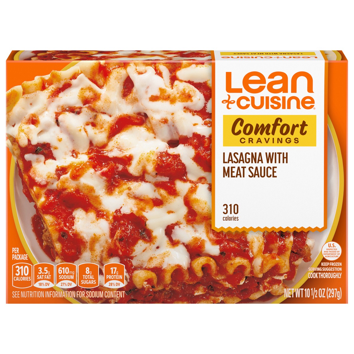 slide 1 of 9, Lean Cuisine Frozen Meal Lasagna With Meat Sauce, Comfort Cravings Microwave Meal, Microwave Lasagna Dinner, Frozen Dinner for One, 10.5 oz