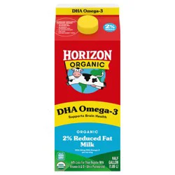 Horizon Organic DHA Omega-3 Milk, DHA 2 Percent Milk, 64 FL OZ Half Gallon Carton
