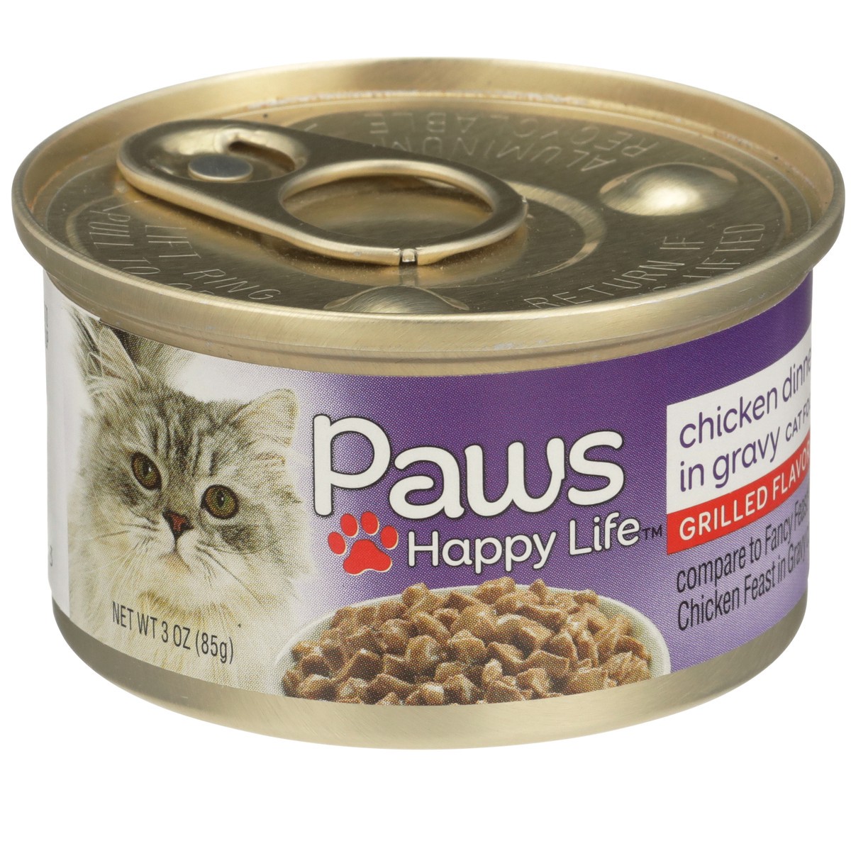 slide 2 of 8, Paws Happy Life Grilled Flavor Chicken Dinner In Gravy Cat Food, 3 oz