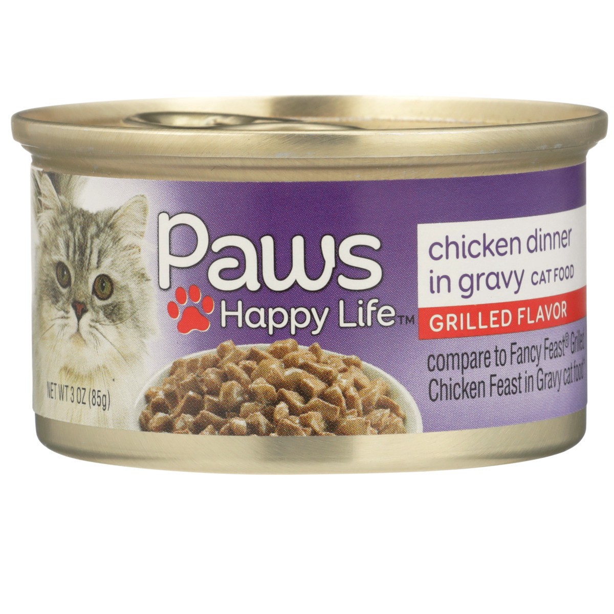 slide 7 of 8, Paws Happy Life Grilled Flavor Chicken Dinner In Gravy Cat Food, 3 oz