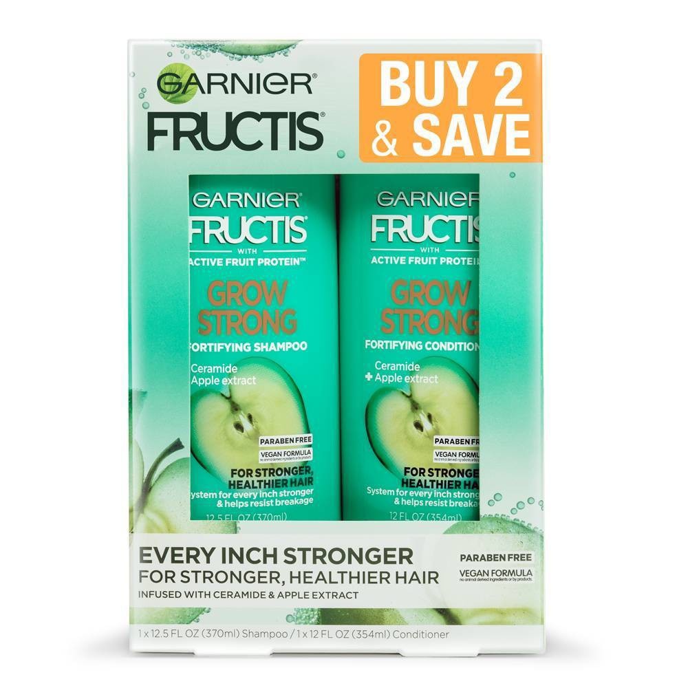 slide 1 of 6, Garnier Fructis Grow Strong Shampoo & Conditioner, 2 ct