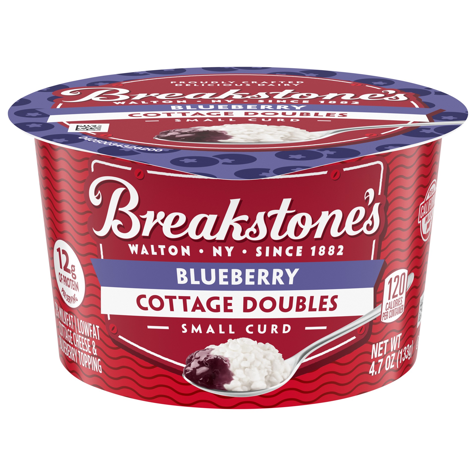 slide 1 of 11, Breakstone's Cottage Doubles Lowfat Cottage Cheese & Blueberry Topping with 2% Milkfat, 4.7 oz Cup, 4.7 oz