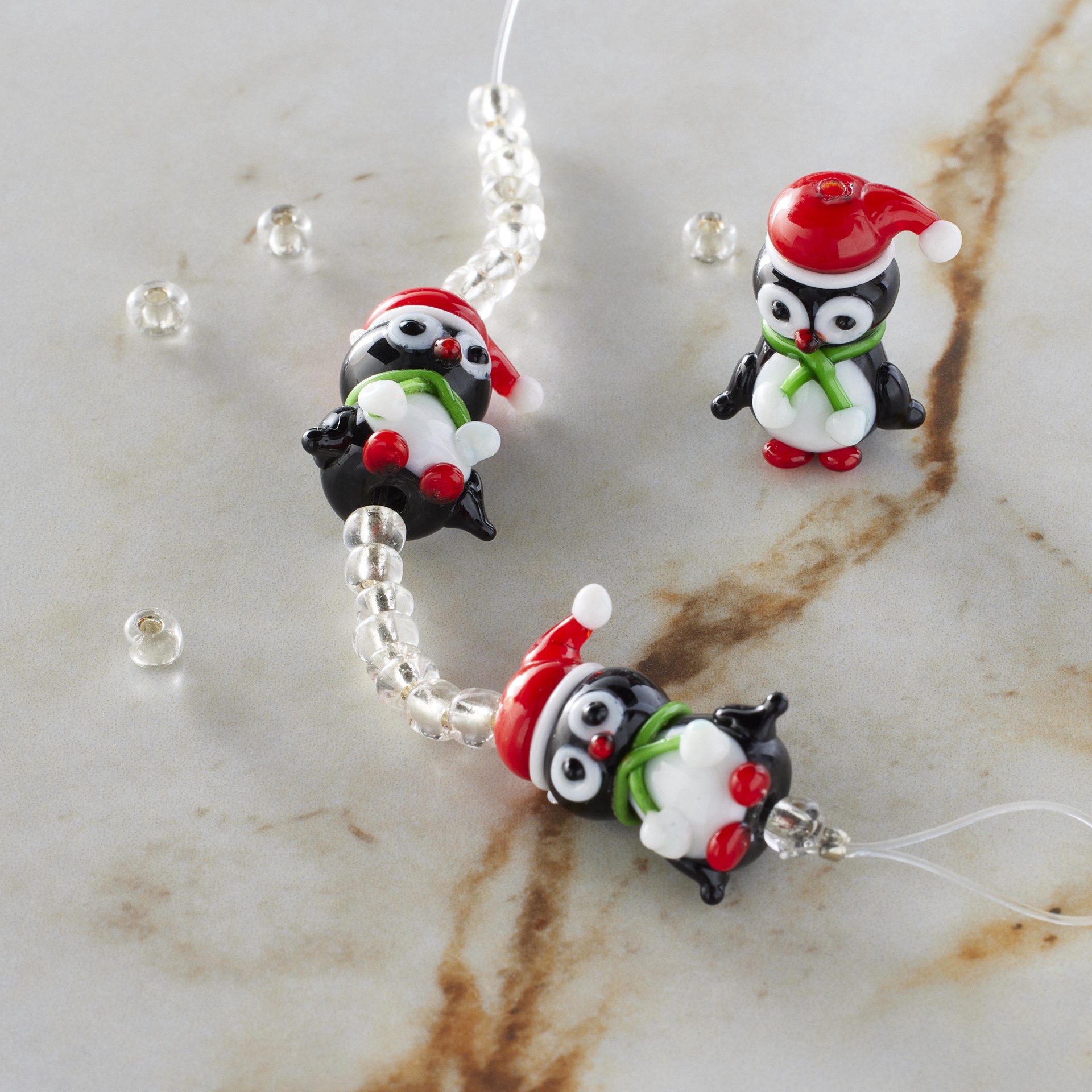slide 2 of 3, Multicolor Lampwork Glass Christmas Penguin Beads By Bead Landing, 19mm x 13mm
