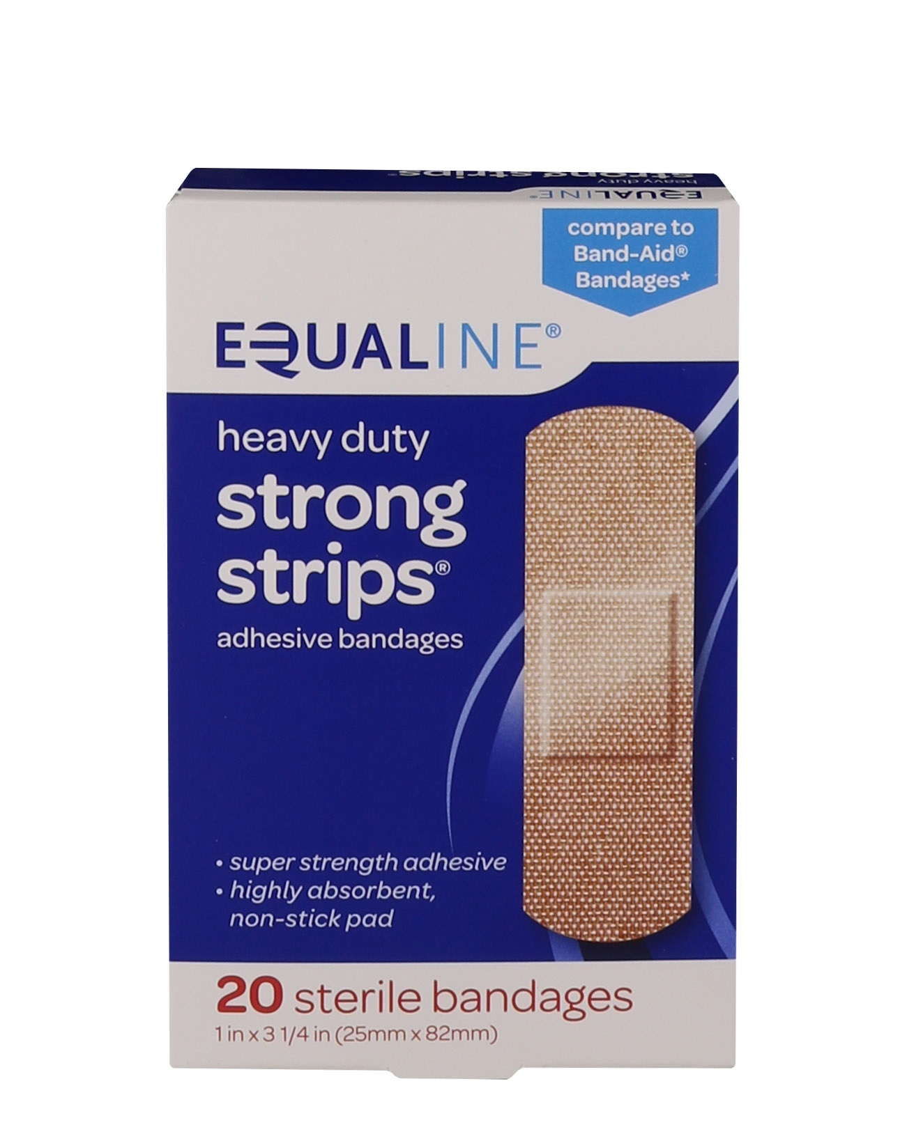 slide 1 of 1, Equaline Heavy Duty Strong Strips Adhesive Bandages, 20 ct