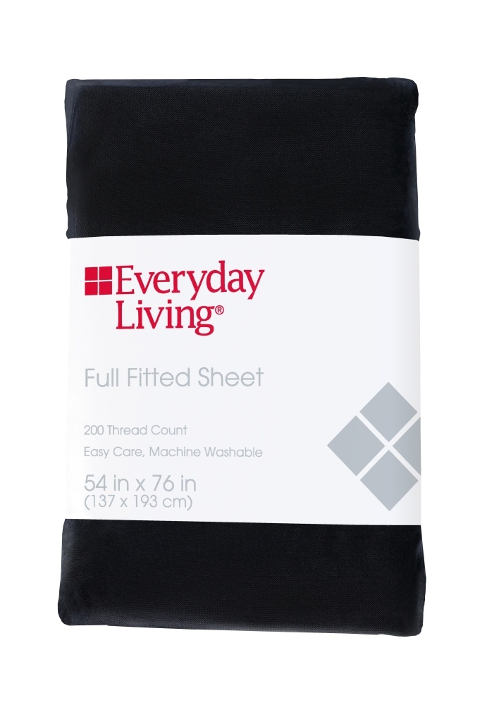 slide 1 of 1, Everyday Living Cotton/Polyester 200 Thread Count Fitted Sheet - Jet Black, Full Size