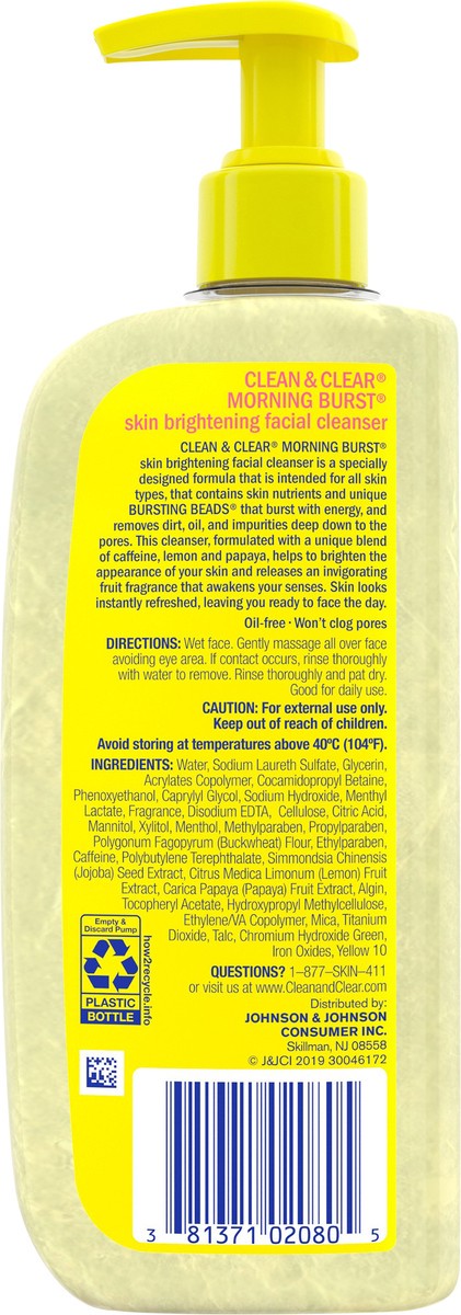 slide 4 of 7, Clean & Clear Morning Burst Skin Brightening Facial Cleanser with Caffeine, Lemon & Papaya, Gentle Daily Citrus Face Wash for All Skin Types, Oil-Free & Non-Comedogenic, 8 fl. oz, 8 fl oz