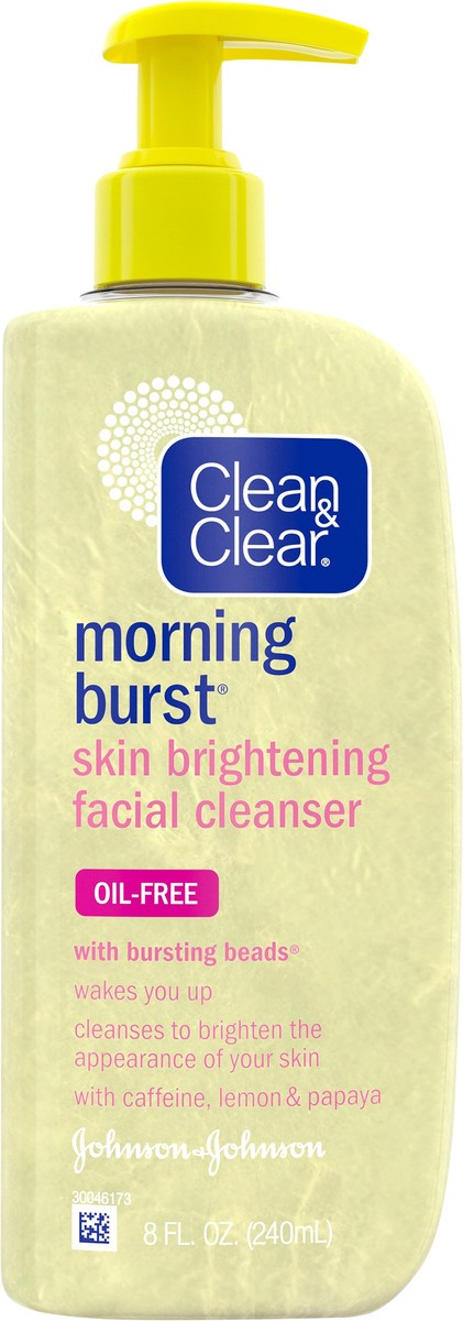 slide 5 of 7, Clean & Clear Morning Burst Skin Brightening Facial Cleanser with Caffeine, Lemon & Papaya, Gentle Daily Citrus Face Wash for All Skin Types, Oil-Free & Non-Comedogenic, 8 fl. oz, 8 fl oz