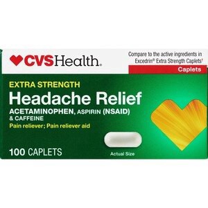 slide 1 of 1, CVS Health Extra Strength Headache Relief Acetaminophen, Aspirin (Nsaid) & Caffeine Caplets, 100 Ct, 1 ct