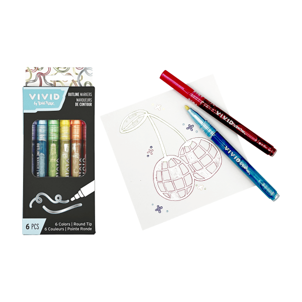 slide 4 of 6, Brea Reese Vivid by Brea Reese® Outline Markers, Bullet Point, Assorted Colors, Pack Of 6 Markers, 1 ct