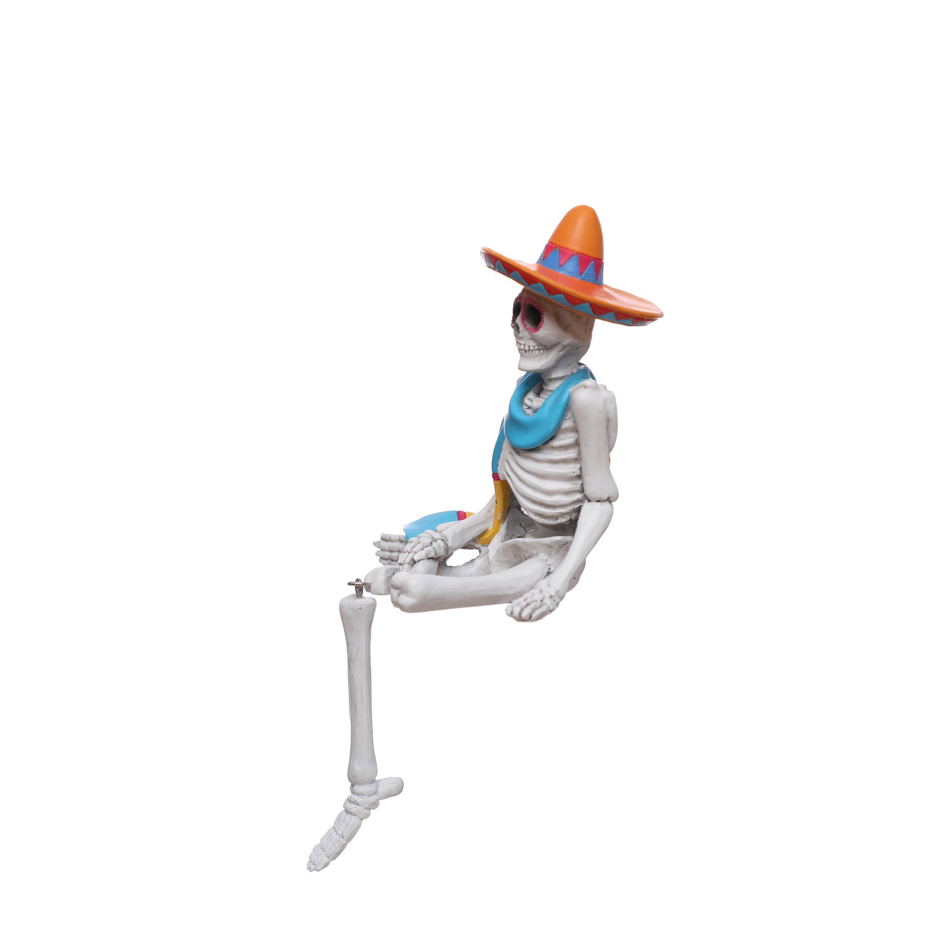 slide 2 of 3, 9" Day Of The Dead Sitting Skeleton With Sombrero Tabletop Decor By Ashland, 4.38 in x 3.5 in x 9 in
