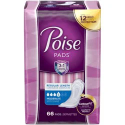 Poise Incontinence & Postpartum Pads for Bladder Leaks, 4 Drop Moderate Absorbency, Regular Length, 66 Count