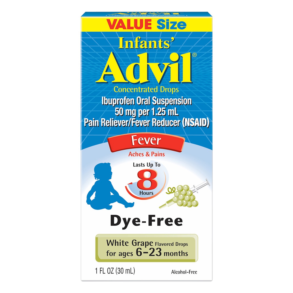 slide 1 of 11, Advil Infants' Value Size 6-23 Months Drops 50 mg White Grape Pain Reliever/Fever Reducer 1 oz, 1 fl oz