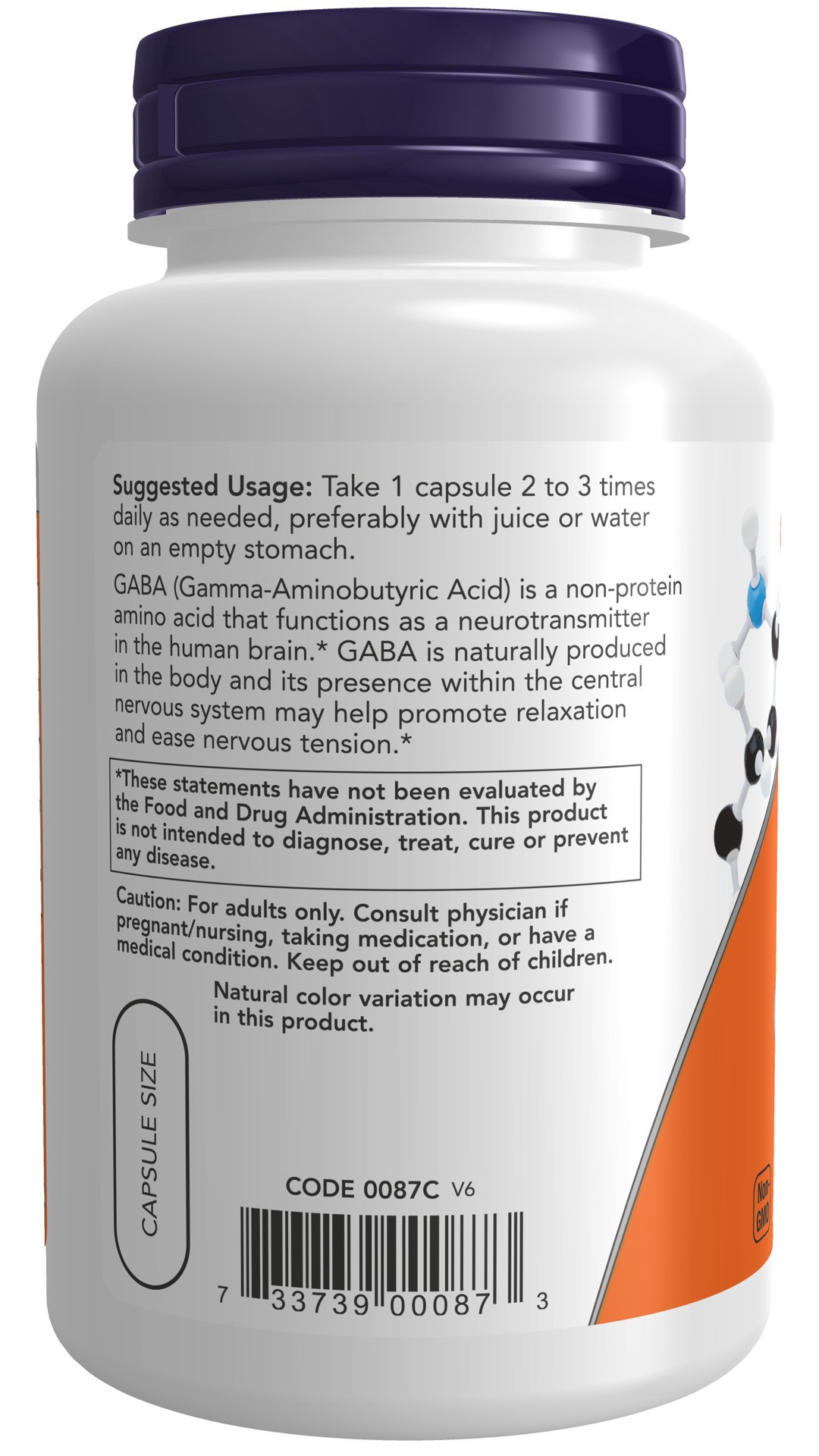slide 3 of 4, NOW Supplements GABA 500 mg + B-6 - 100 Veg Capsules, 100 ct
