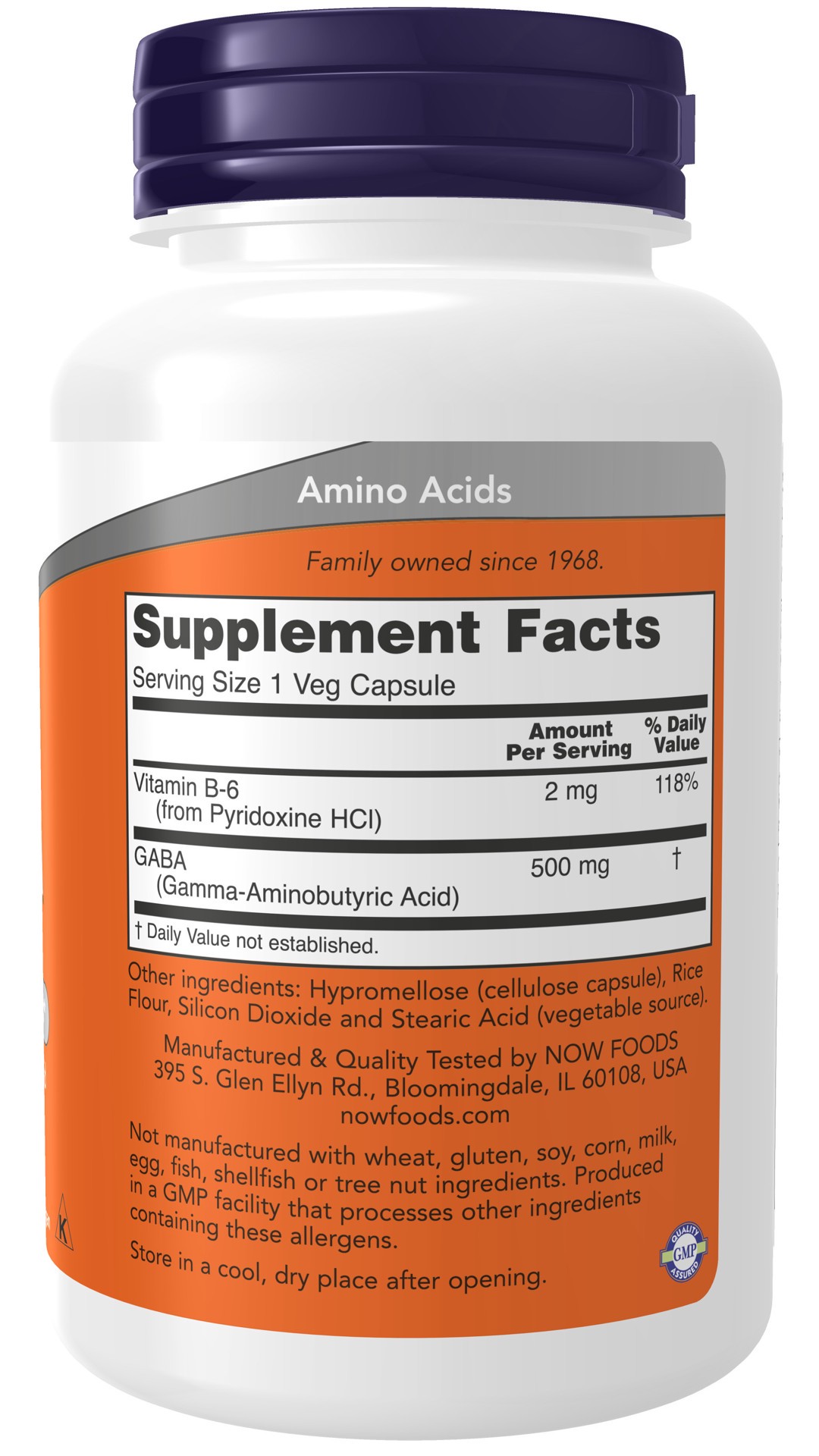 slide 2 of 4, NOW Supplements GABA 500 mg + B-6 - 100 Veg Capsules, 100 ct