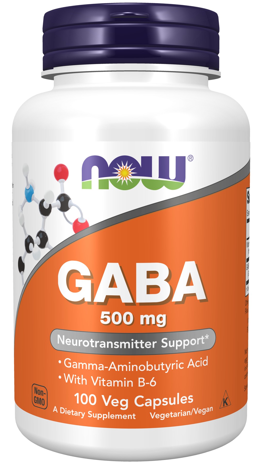 slide 1 of 4, NOW GABA 500 mg + B-6 - 100 Veg Capsules, 100 ct