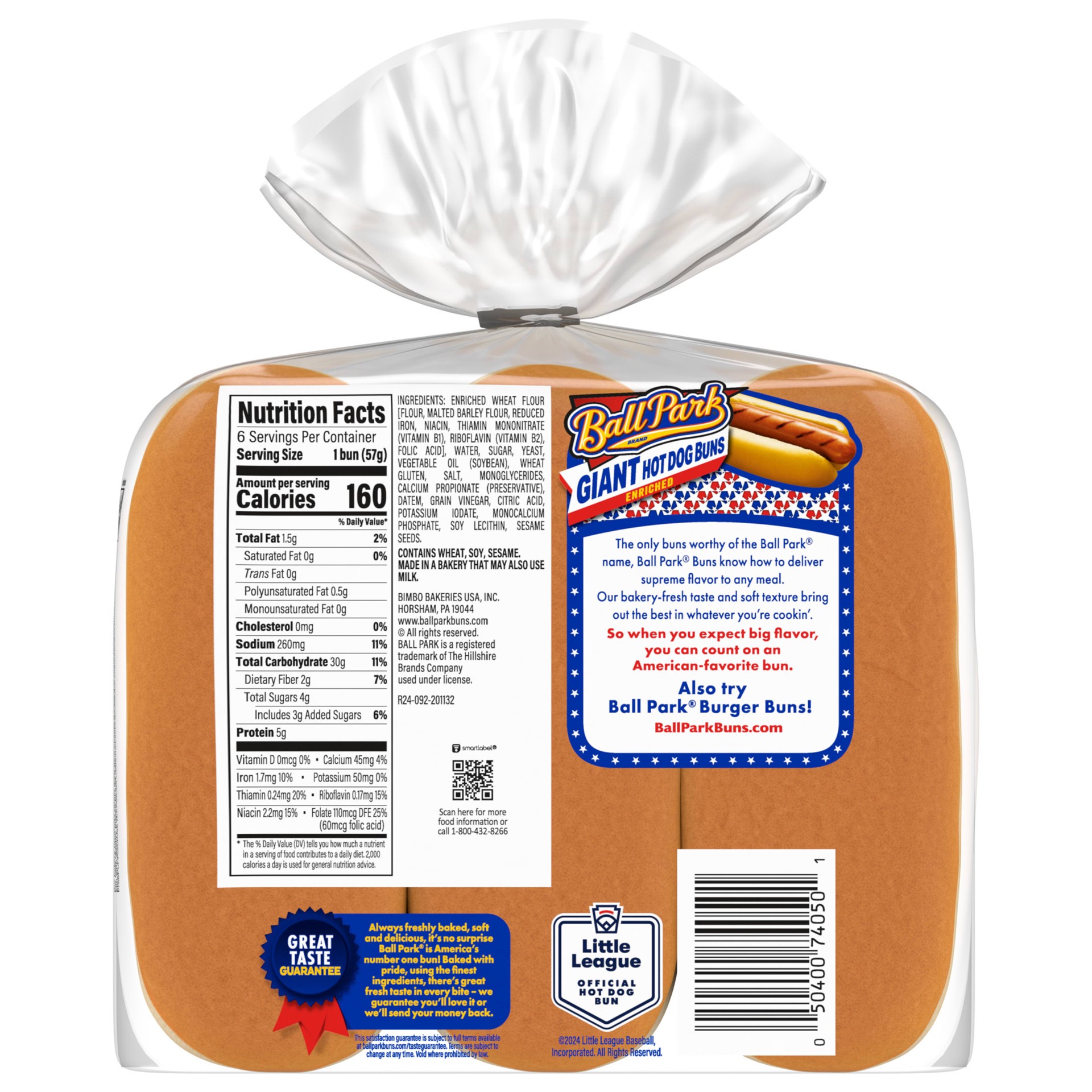 slide 4 of 8, Ball Park White Giant Hot Dog Buns, 6 count, Hot Dog Buns, 12 oz Bag, 6 ct