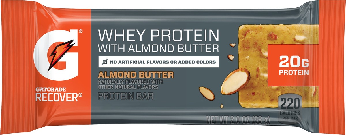 slide 4 of 5, Gatorade Recover Whey Protein With Almond Butter Protein Bar, 2 oz