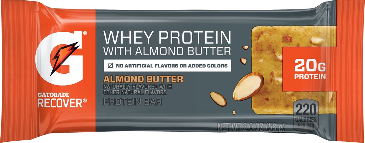 slide 5 of 5, Gatorade Recover Whey Protein With Almond Butter Protein Bar, 2 oz